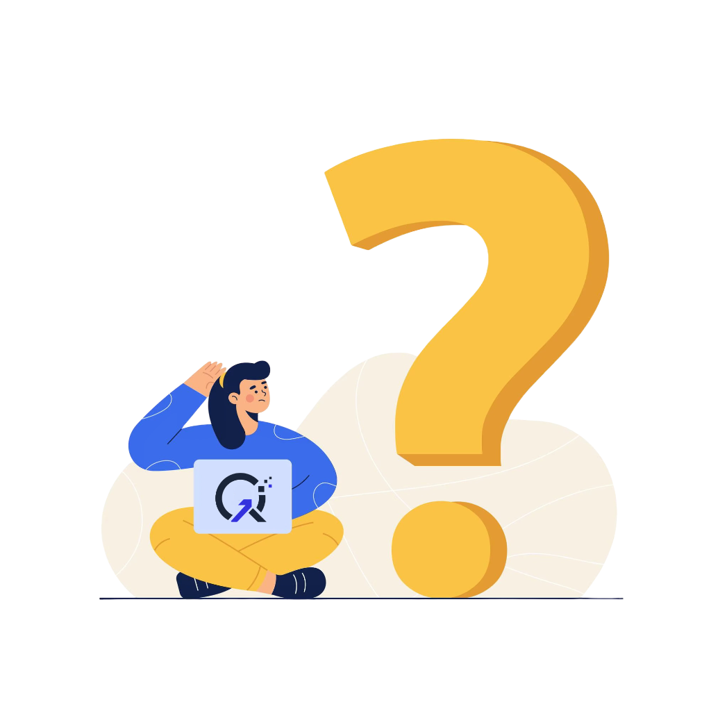 Illustration of a person with a laptop surrounded by question marks